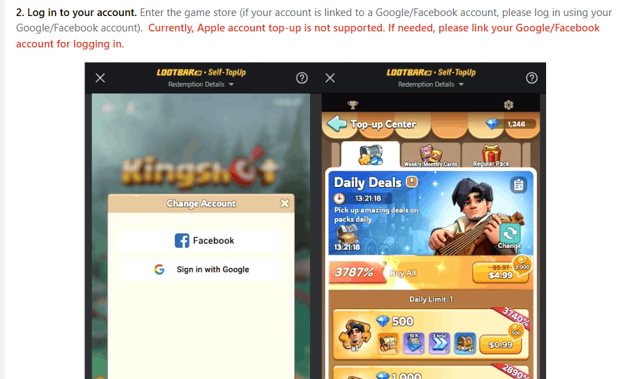 Lootbar top-up guide step 2